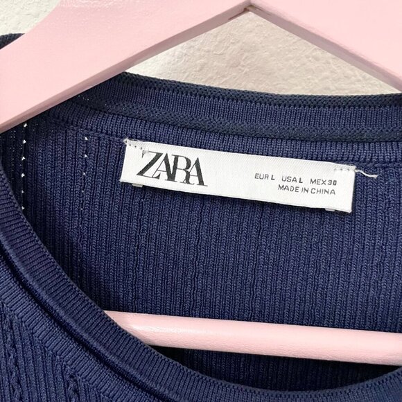 Zara Knit Navy Blue Mini Dress with Gold Buttons Size L - Picture 3 of 9